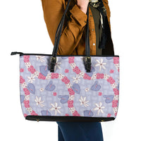 Hawaii Anthurium Tiare Pikake Lei Leather Tote Bag Poni Lauhala Art Pattern