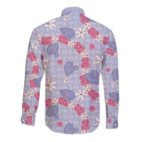 Hawaii Anthurium Tiare Pikake Lei Long Sleeve Button Shirt Poni Lauhala Art Pattern