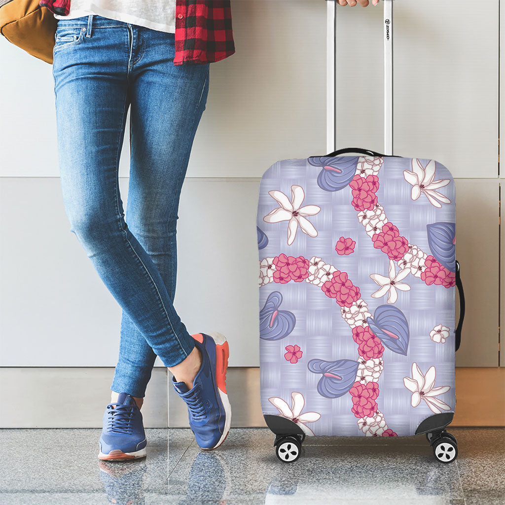 Hawaii Anthurium Tiare Pikake Lei Luggage Cover Poni Lauhala Art Pattern
