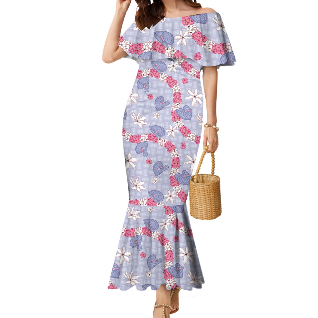 Hawaii Anthurium Tiare Pikake Lei Mermaid Dress Poni Lauhala Art Pattern