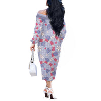 Hawaii Anthurium Tiare Pikake Lei Off The Shoulder Long Sleeve Dress Poni Lauhala Art Pattern