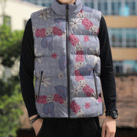Hawaii Anthurium Tiare Pikake Lei Sleeveless Puffer Jacket Poni Lauhala Art Pattern