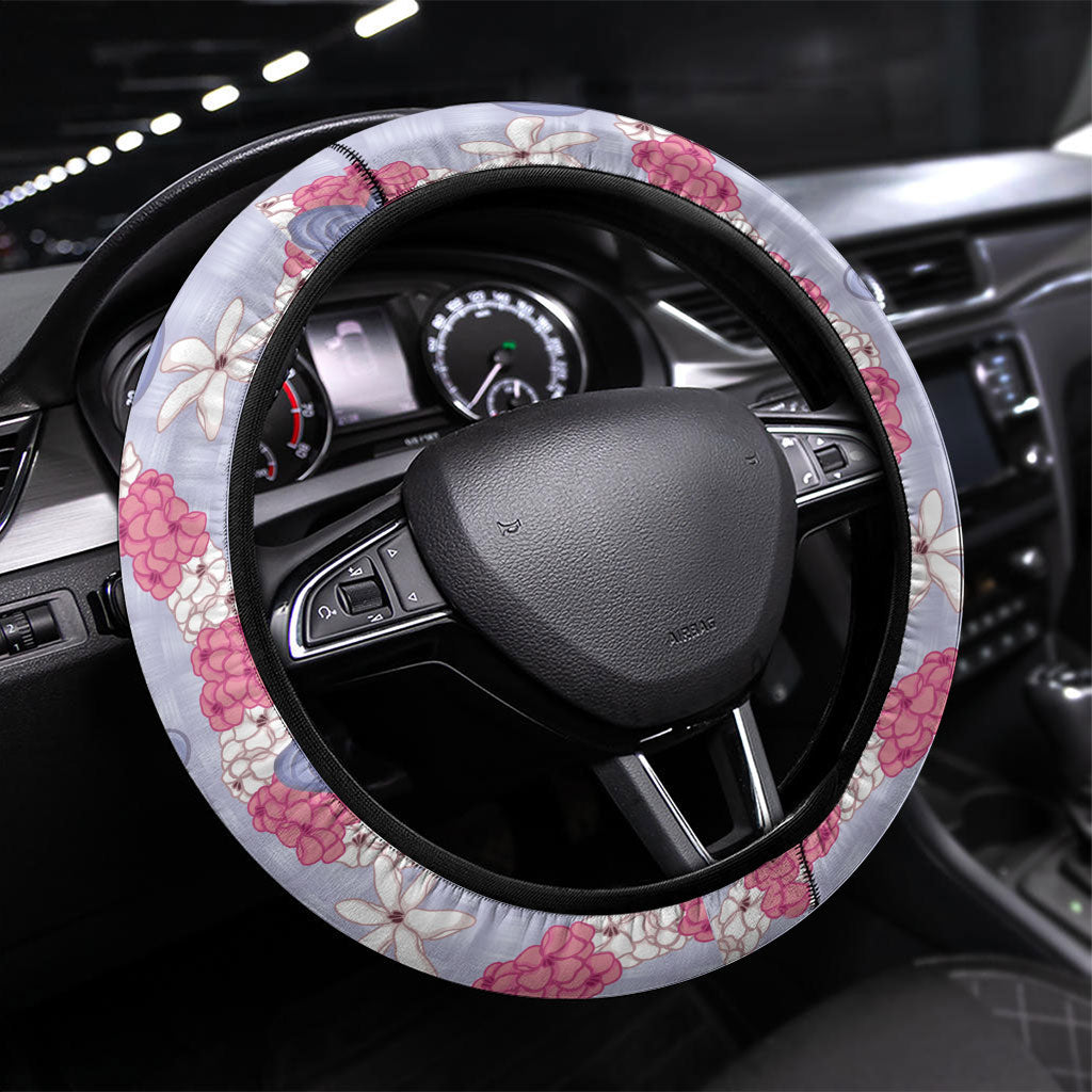 Hawaii Anthurium Tiare Pikake Lei Steering Wheel Cover Poni Lauhala Art Pattern