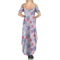 Hawaii Anthurium Tiare Pikake Lei Summer Maxi Dress Poni Lauhala Art Pattern