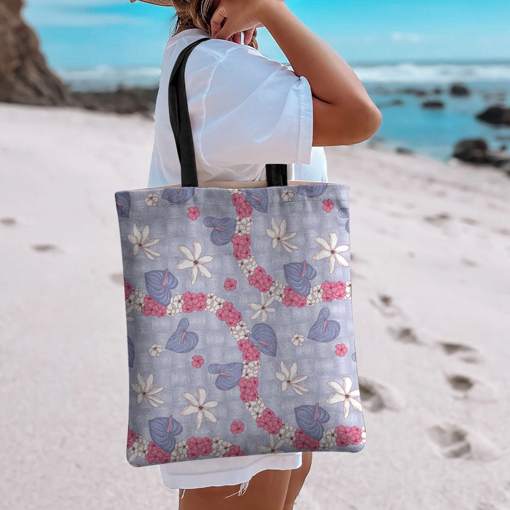 Hawaii Anthurium Tiare Pikake Lei Tote Bag Poni Lauhala Art Pattern
