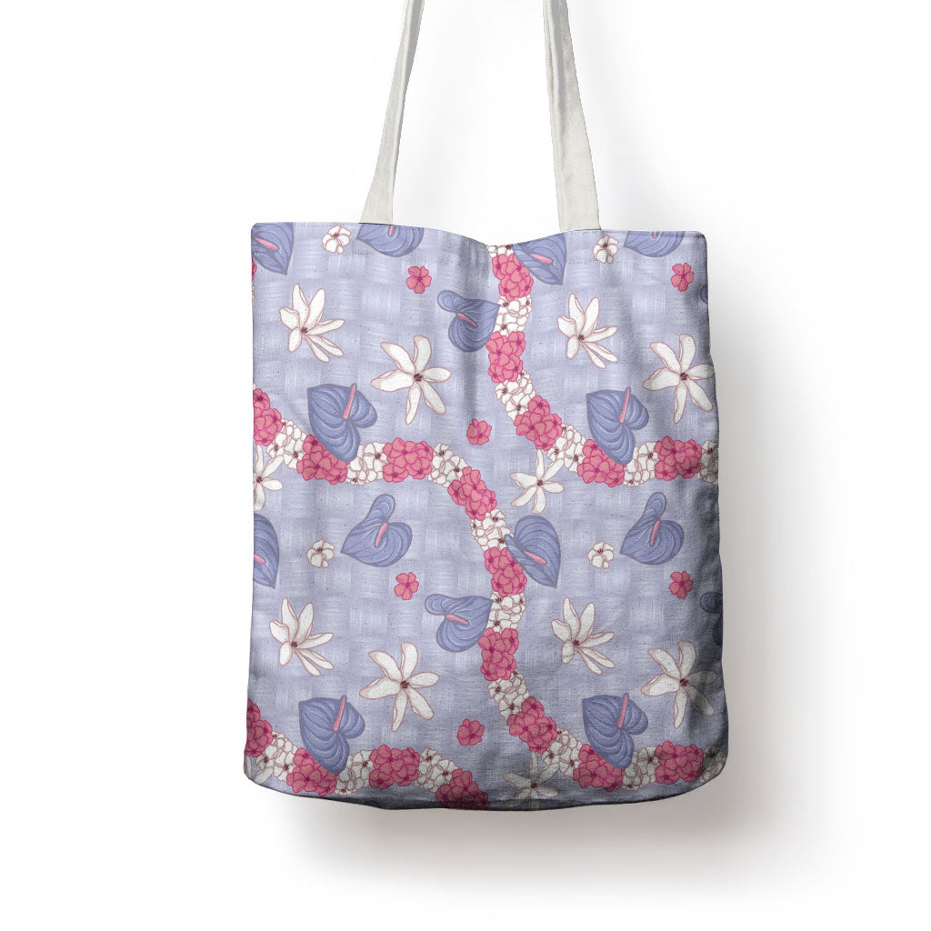 Hawaii Anthurium Tiare Pikake Lei Tote Bag Poni Lauhala Art Pattern