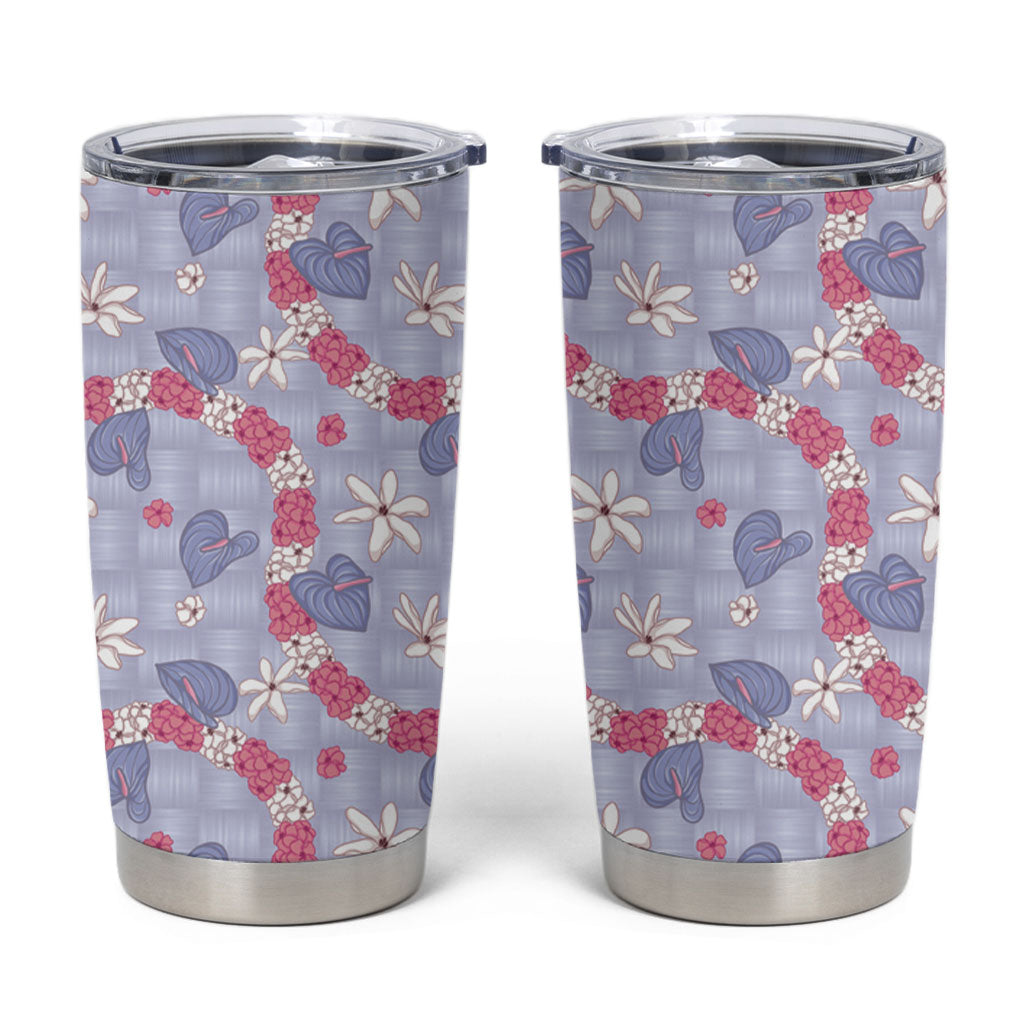 Hawaii Anthurium Tiare Pikake Lei Tumbler Cup Poni Lauhala Art Pattern