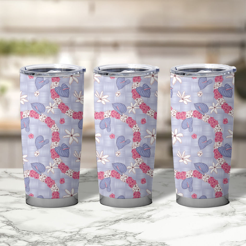 Hawaii Anthurium Tiare Pikake Lei Tumbler Cup Poni Lauhala Art Pattern