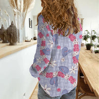 Hawaii Anthurium Tiare Pikake Lei Women Casual Shirt Poni Lauhala Art Pattern