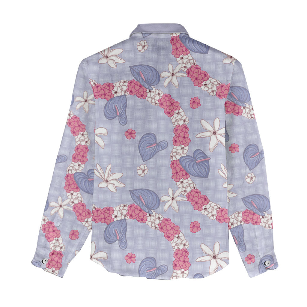 Hawaii Anthurium Tiare Pikake Lei Women Casual Shirt Poni Lauhala Art Pattern