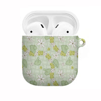 Hawaii Anthurium Tiare Pikake Lei AirPods Case Sage Green Lauhala Art Pattern