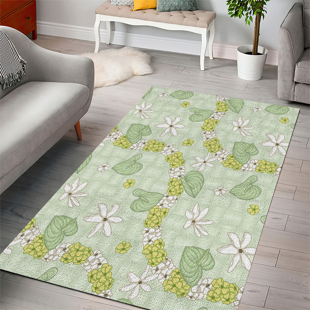 Hawaii Anthurium Tiare Pikake Lei Area Rug Sage Green Lauhala Art Pattern