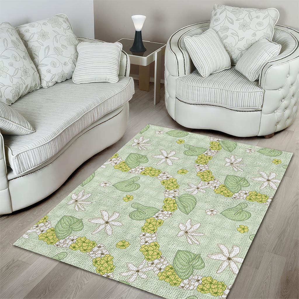 Hawaii Anthurium Tiare Pikake Lei Area Rug Sage Green Lauhala Art Pattern