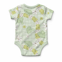 Hawaii Anthurium Tiare Pikake Lei Baby Onesie Sage Green Lauhala Art Pattern LT01 - Polynesian Pride