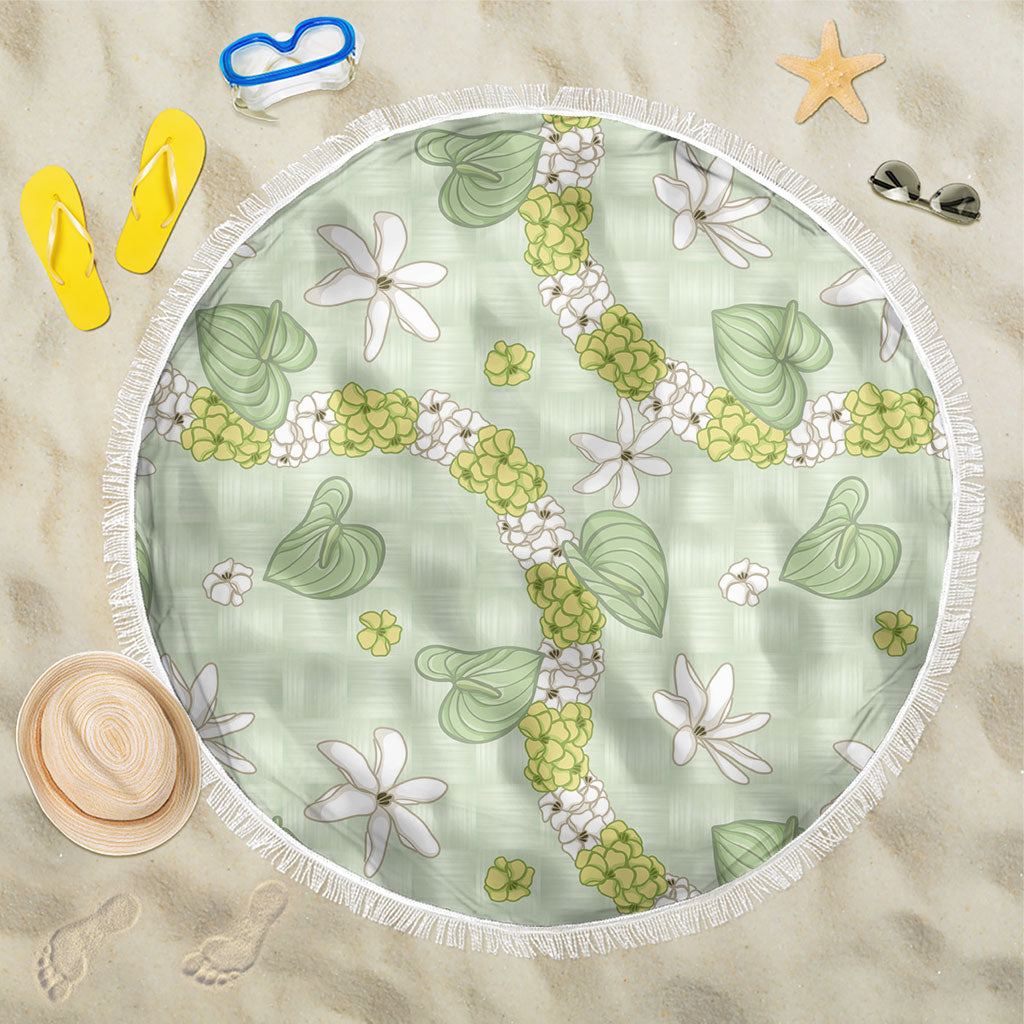 Hawaii Anthurium Tiare Pikake Lei Beach Blanket Sage Green Lauhala Art Pattern