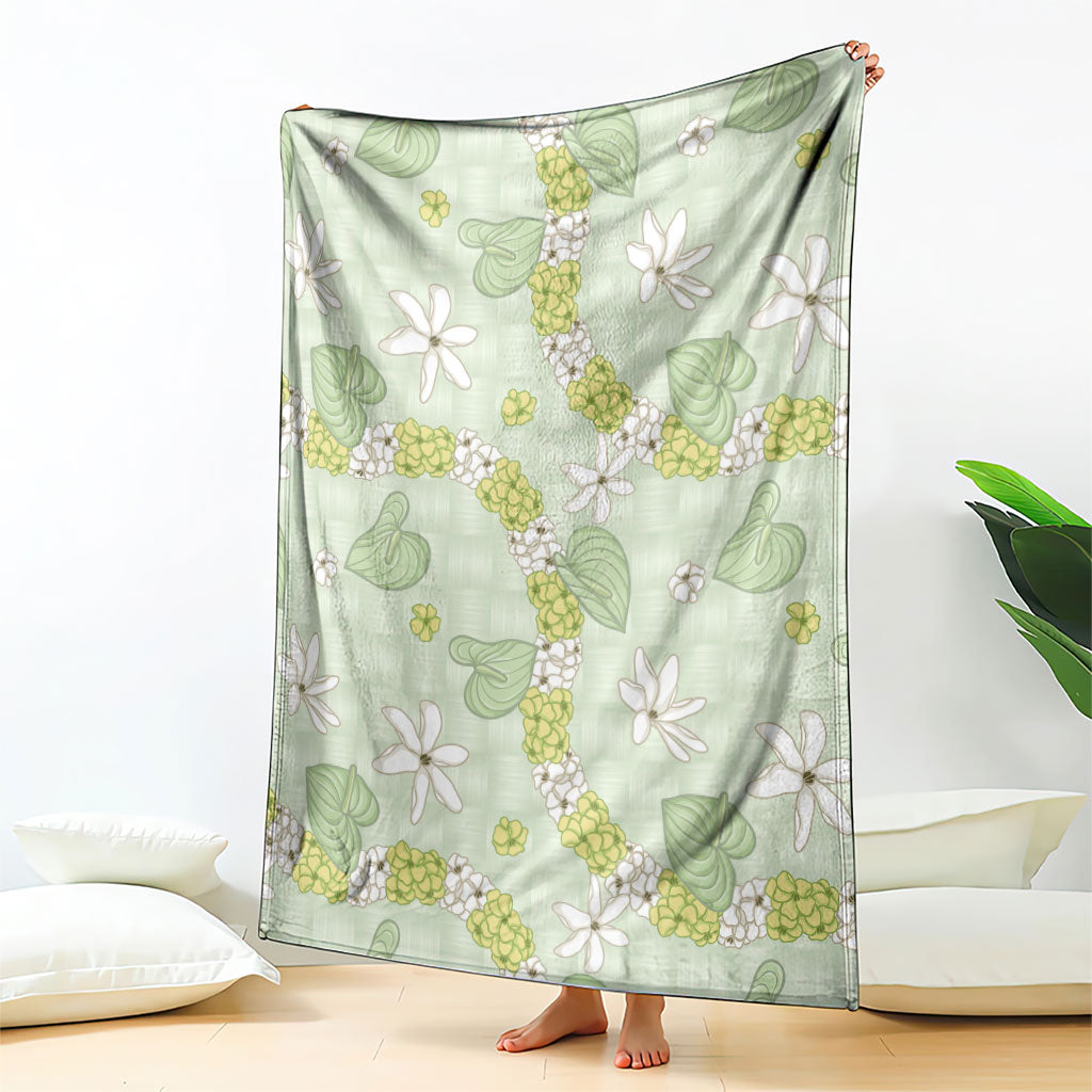 Hawaii Anthurium Tiare Pikake Lei Blanket Sage Green Lauhala Art Pattern