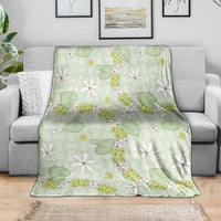 Hawaii Anthurium Tiare Pikake Lei Blanket Sage Green Lauhala Art Pattern