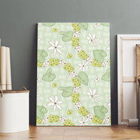 Hawaii Anthurium Tiare Pikake Lei Canvas Wall Art Sage Green Lauhala Art Pattern