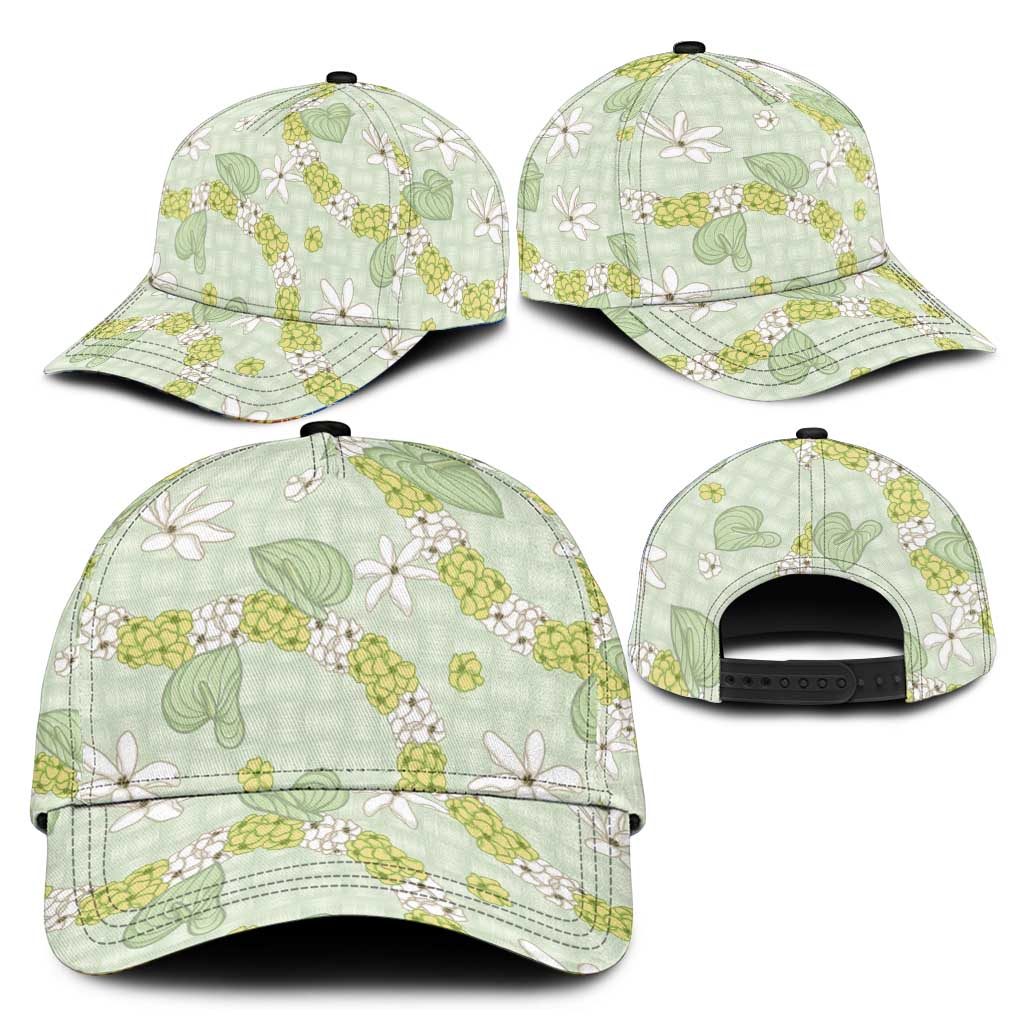Hawaii Anthurium Tiare Pikake Lei Classic Cap Sage Green Lauhala Art Pattern