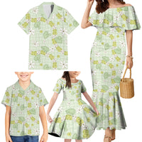 Hawaii Anthurium Tiare Pikake Lei Family Matching Mermaid Dress and Hawaiian Shirt Sage Green Lauhala Art Pattern LT01 - Polynesian Pride