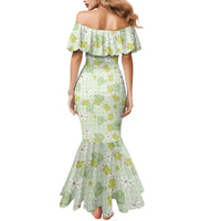 Hawaii Anthurium Tiare Pikake Lei Family Matching Mermaid Dress and Hawaiian Shirt Sage Green Lauhala Art Pattern LT01 - Polynesian Pride
