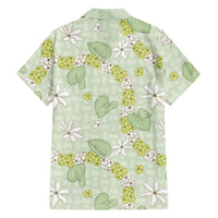 Hawaii Anthurium Tiare Pikake Lei Family Matching Puletasi and Hawaiian Shirt Sage Green Lauhala Art Pattern