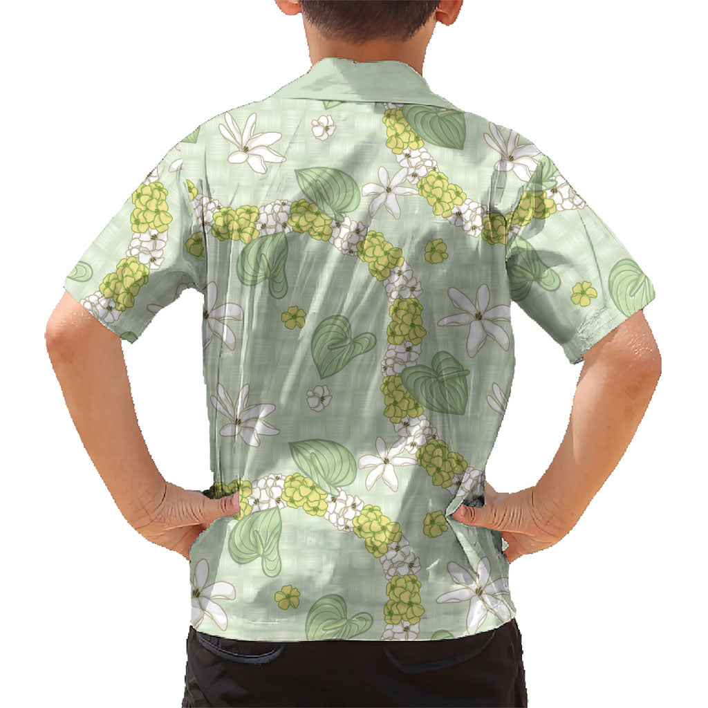 Hawaii Anthurium Tiare Pikake Lei Family Matching Short Sleeve Bodycon Dress and Hawaiian Shirt Sage Green Lauhala Art Pattern LT01 - Polynesian Pride
