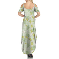 Hawaii Anthurium Tiare Pikake Lei Family Matching Summer Maxi Dress and Hawaiian Shirt Sage Green Lauhala Art Pattern LT01 - Polynesian Pride