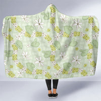Hawaii Anthurium Tiare Pikake Lei Hooded Blanket Sage Green Lauhala Art Pattern