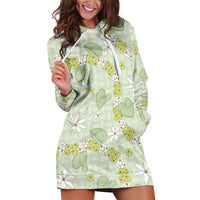 Hawaii Anthurium Tiare Pikake Lei Hoodie Dress Sage Green Lauhala Art Pattern