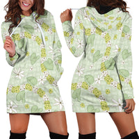 Hawaii Anthurium Tiare Pikake Lei Hoodie Dress Sage Green Lauhala Art Pattern