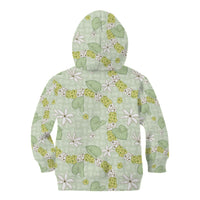 Hawaii Anthurium Tiare Pikake Lei Kid Hoodie Sage Green Lauhala Art Pattern