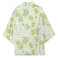 Hawaii Anthurium Tiare Pikake Lei Kimono Sage Green Lauhala Art Pattern