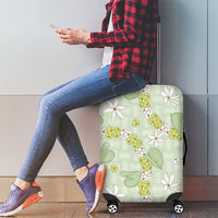 Hawaii Anthurium Tiare Pikake Lei Luggage Cover Sage Green Lauhala Art Pattern