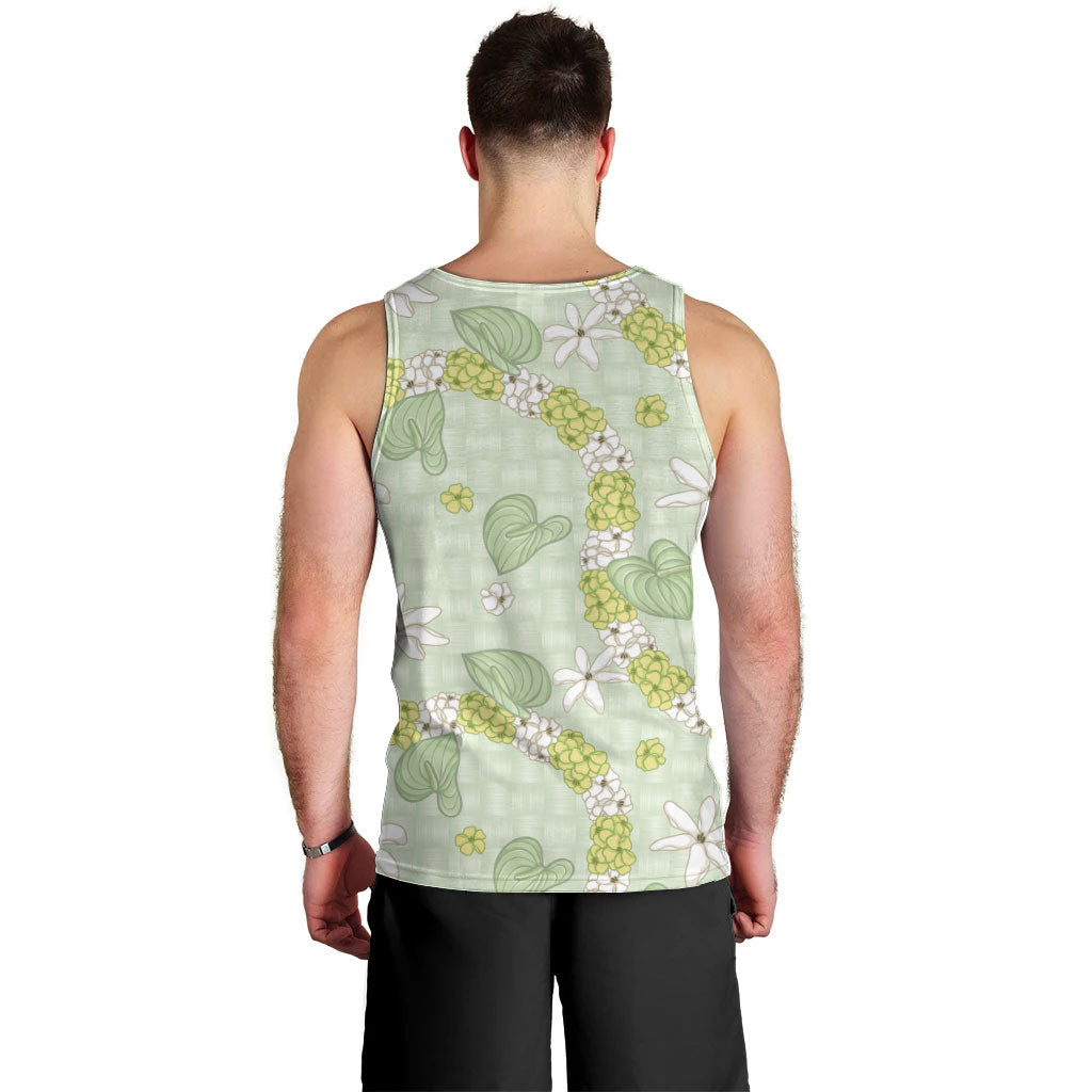 Hawaii Anthurium Tiare Pikake Lei Men Tank Top Sage Green Lauhala Art Pattern