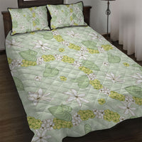Hawaii Anthurium Tiare Pikake Lei Quilt Bed Set Sage Green Lauhala Art Pattern