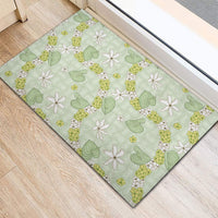 Hawaii Anthurium Tiare Pikake Lei Rubber Doormat Sage Green Lauhala Art Pattern