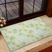 Hawaii Anthurium Tiare Pikake Lei Rubber Doormat Sage Green Lauhala Art Pattern
