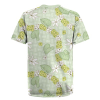 Hawaii Anthurium Tiare Pikake Lei Rugby Jersey Sage Green Lauhala Art Pattern