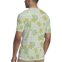 Hawaii Anthurium Tiare Pikake Lei Rugby Jersey Sage Green Lauhala Art Pattern