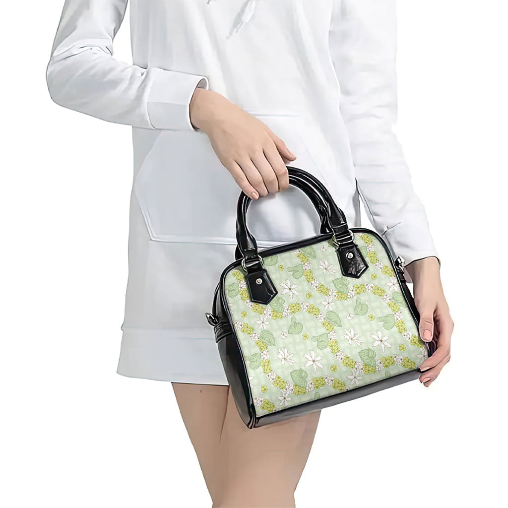 Hawaii Anthurium Tiare Pikake Lei Shoulder Handbag Sage Green Lauhala Art Pattern