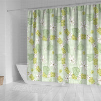 Hawaii Anthurium Tiare Pikake Lei Shower Curtain Sage Green Lauhala Art Pattern