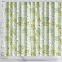 Hawaii Anthurium Tiare Pikake Lei Shower Curtain Sage Green Lauhala Art Pattern