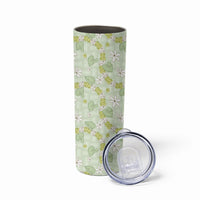 Hawaii Anthurium Tiare Pikake Lei Skinny Tumbler Sage Green Lauhala Art Pattern
