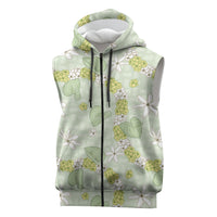 Hawaii Anthurium Tiare Pikake Lei Sleeveless Zip Hoodie Sage Green Lauhala Art Pattern