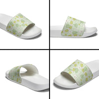 Hawaii Anthurium Tiare Pikake Lei Slide Sandals Sage Green Lauhala Art Pattern