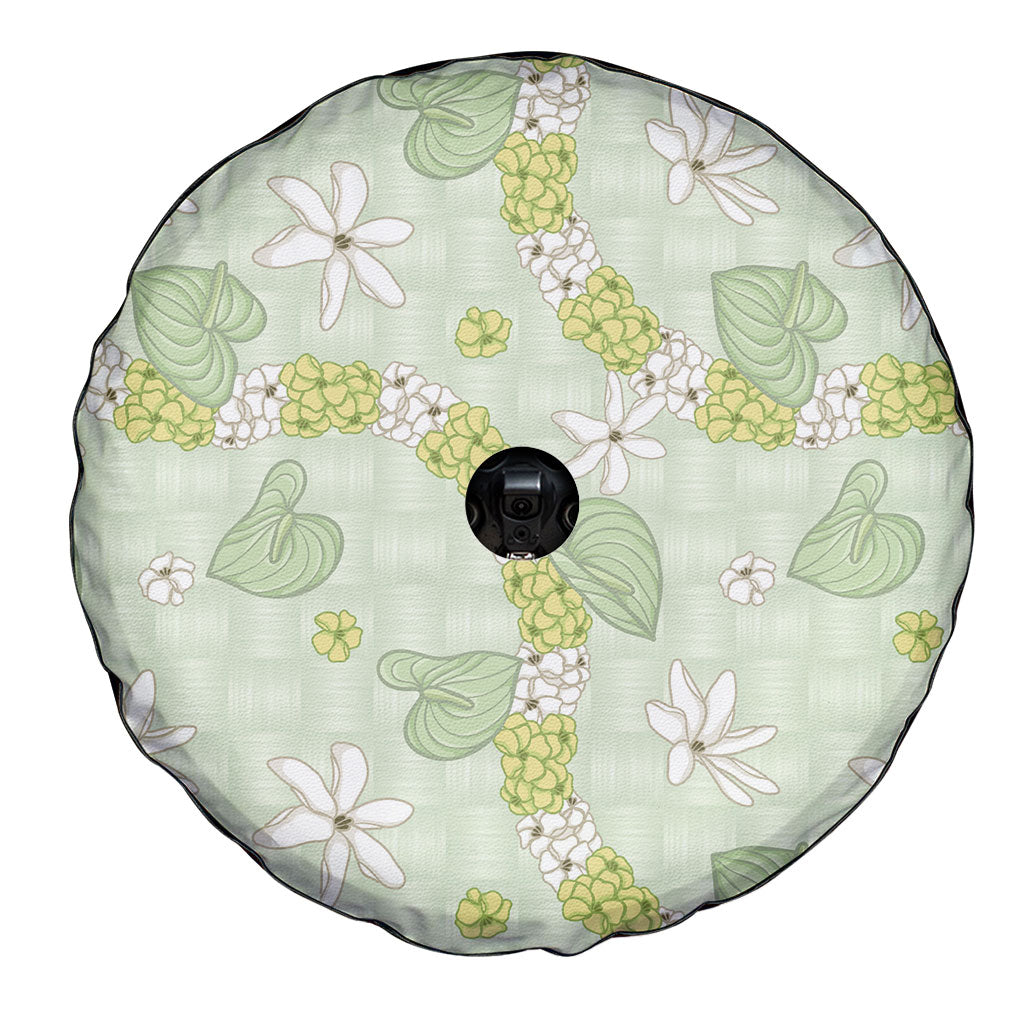 Hawaii Anthurium Tiare Pikake Lei Spare Tire Cover Sage Green Lauhala Art Pattern