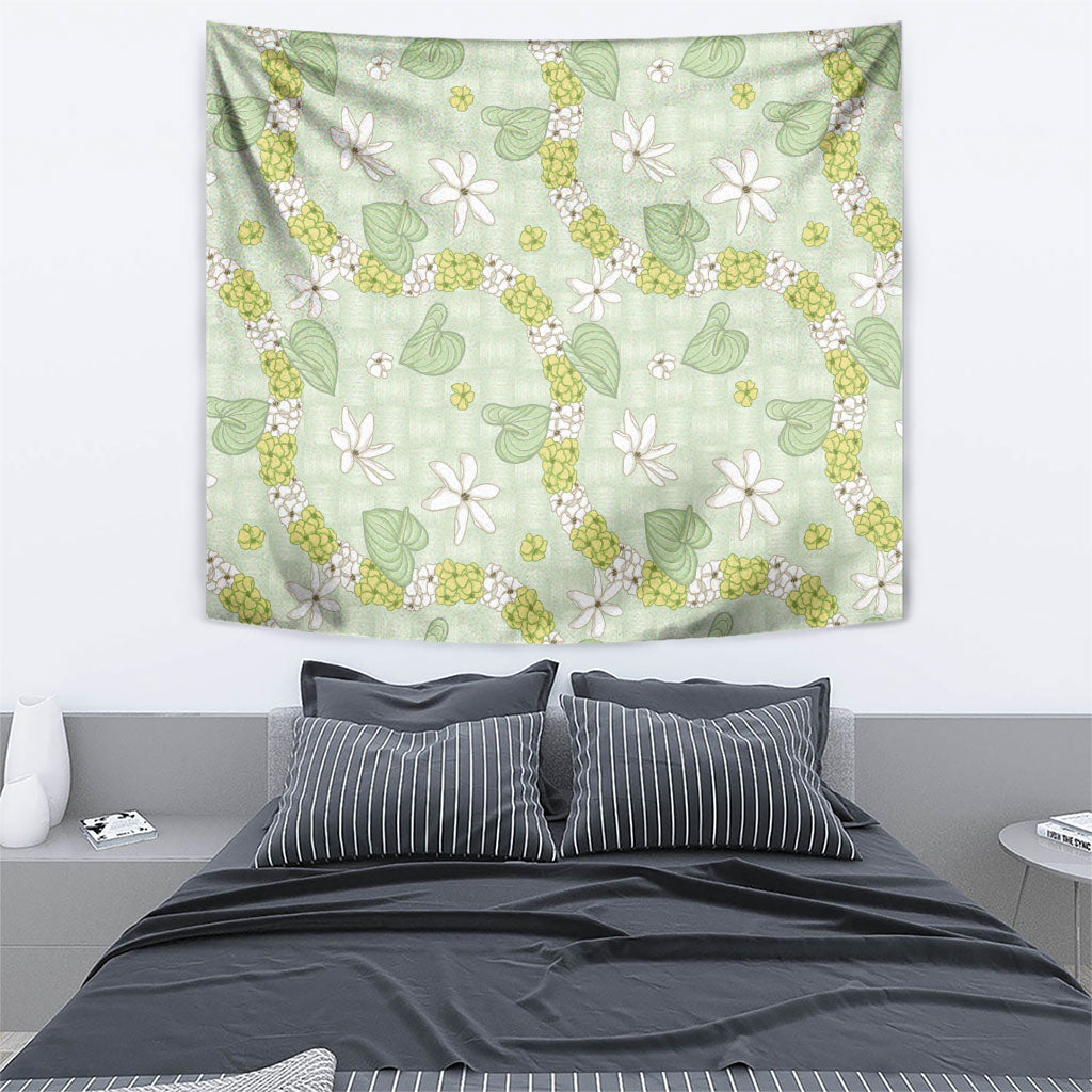 Hawaii Anthurium Tiare Pikake Lei Tapestry Sage Green Lauhala Art Pattern