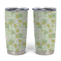 Hawaii Anthurium Tiare Pikake Lei Tumbler Cup Sage Green Lauhala Art Pattern