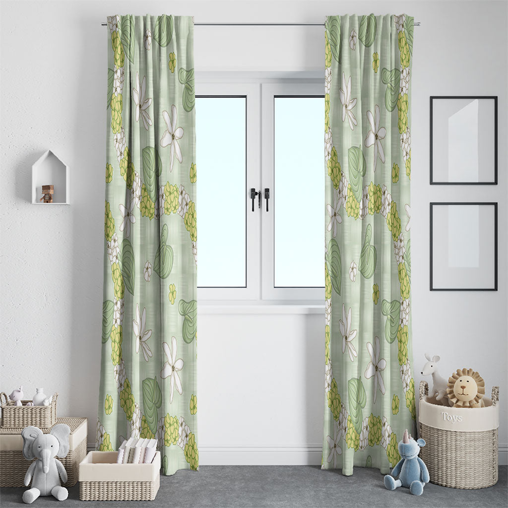 Hawaii Anthurium Tiare Pikake Lei Window Curtain Sage Green Lauhala Art Pattern
